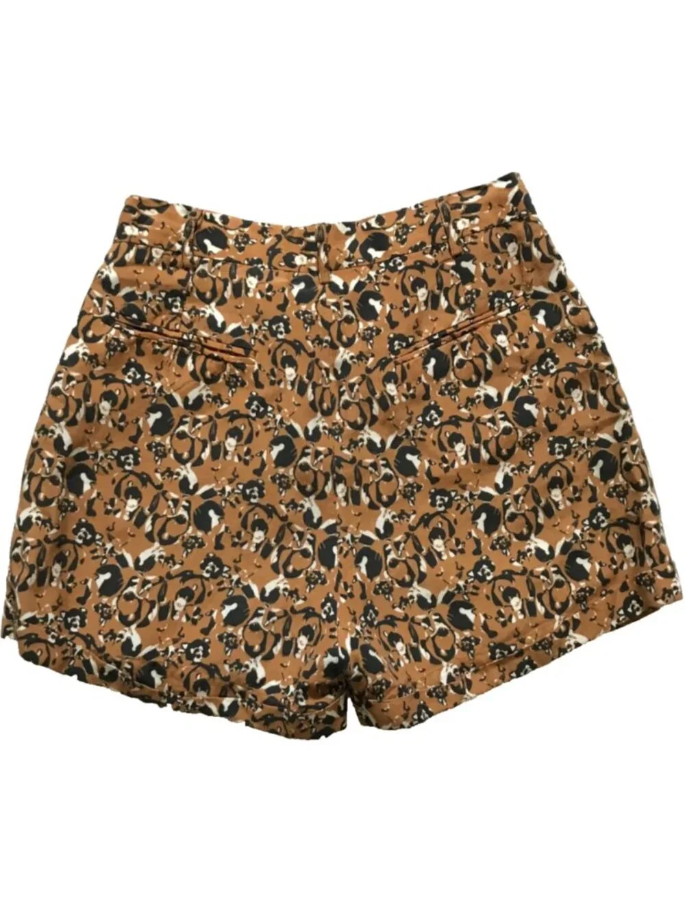 Christine Alcalay High Rise Waisted Shorts Womens 0 Brown Black Linen Tencel